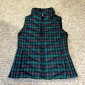 Talbots plaid puffer vest blue and green size small